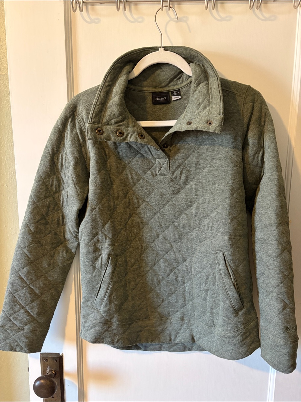 Marmot Olive Quilted Snap-Neck Pullover Jacket